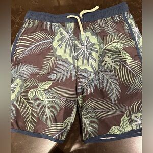 FAIR HARBOUR Boys Size Extra Large Brown Board Shorts Green Tropical Leaves